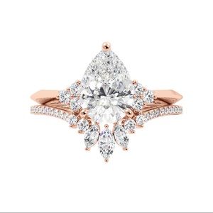 Rose Gold Custom Pear Moissanite Engagement Ring Set
